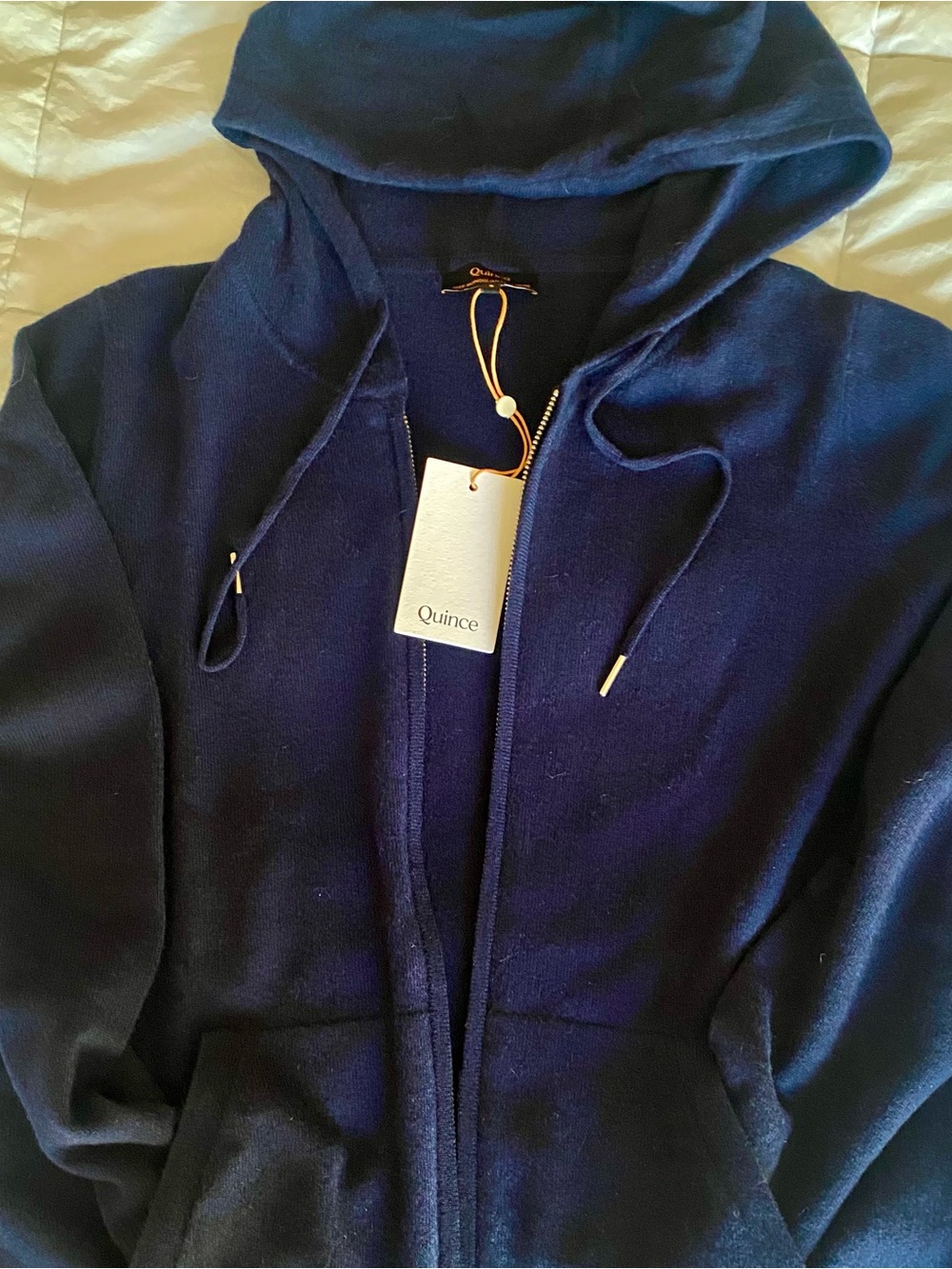 Quince Dark Navy Full-Zip Hooded Mongolian Cashmere Cardigan Sweater Small - Picture 4 of 10